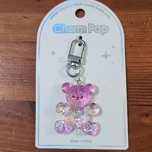 Charm Pop Glitter Bear Keychain Pink Blue